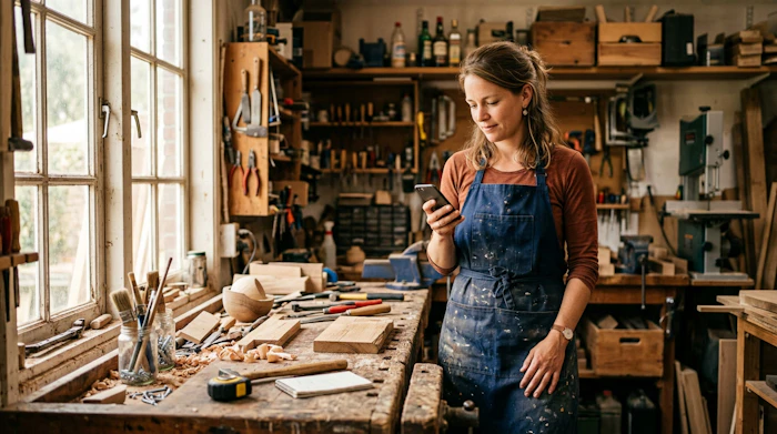 Zelfstandige aan het werk in haar eigen werkplaats