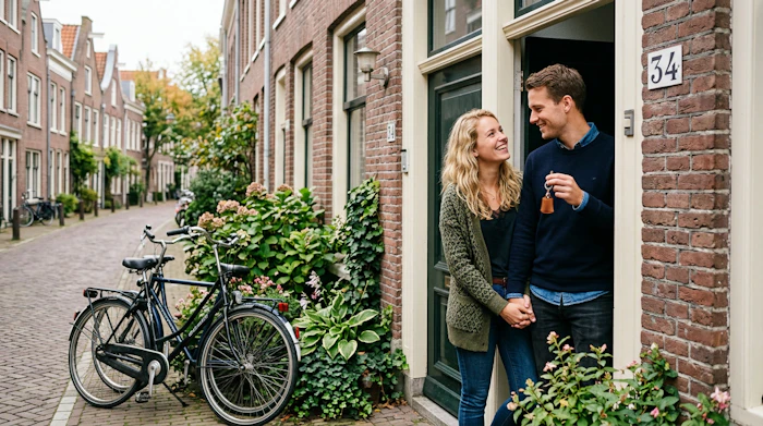 Stel in de deuropening van hun woning
